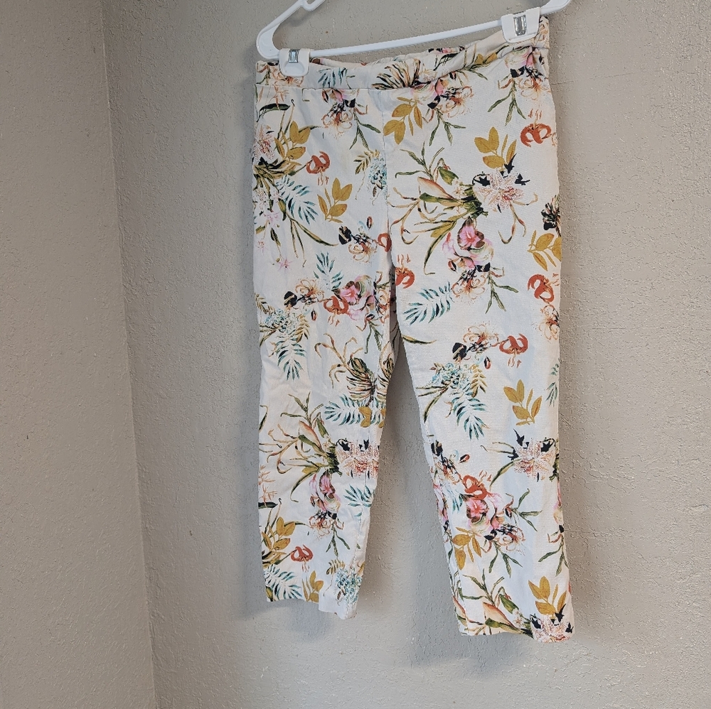 Floral Capris L Resort Wear Leisure Travel Coastal Cruise Chic Boho Fisherman